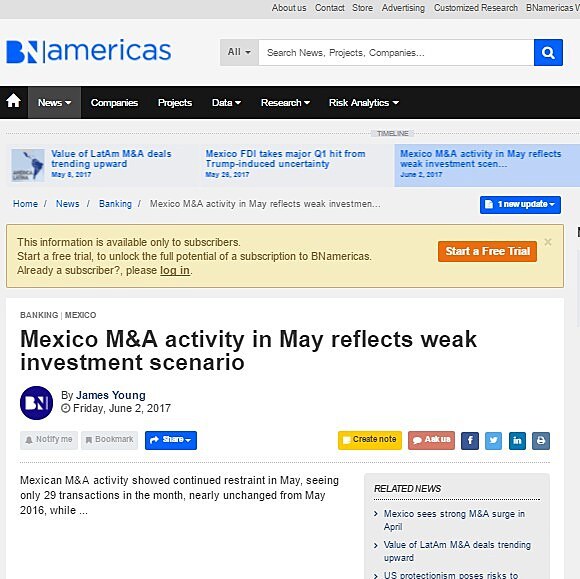 MexicoM&AactivityinMayreflectsweakinvestmentscenario